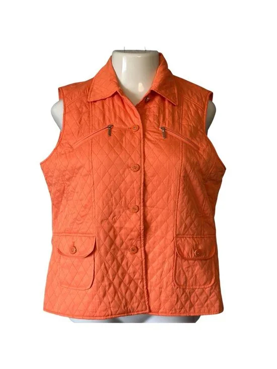 Womens I.C.Y. Quilted Vest XL Creamsicle Orange With Pockets Lightweight Layer - Picture 3 of 15